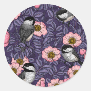 Sticker Rond Les poulets dans le rose sauvage en rose et violet