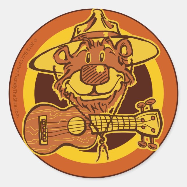 Sticker Rond Les Rangers d'Ukulele "Sourire l'ours avec Uke" De (Devant)