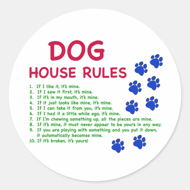 Sticker Rond Les règles de la maison de chien - les règles pour (Devant)