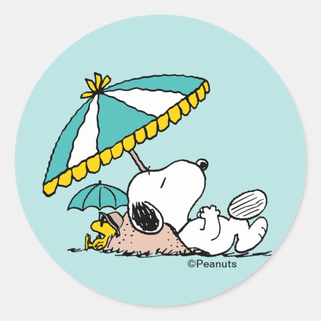 Sticker Rond Les rêves de Snoopy à la plage (Devant)