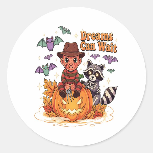 Sticker Rond Les rêves d'halloween peuvent attendre le monstre  (Devant)