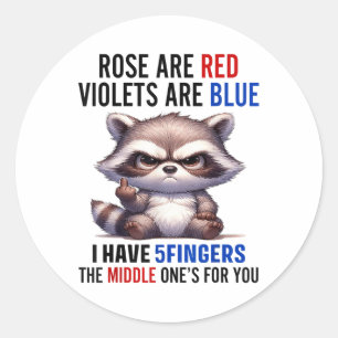 Sticker Rond Les Roses Raccoon Sont Rouges Violets Sont Bleus J