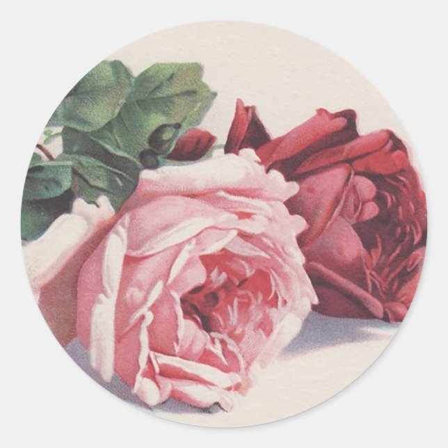 Sticker Rond Les roses rose et rouge de Catherine Klein (Devant)