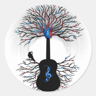 Sticker Rond "Les rythmes du coeur" ~ Guitare surréelle - Stick