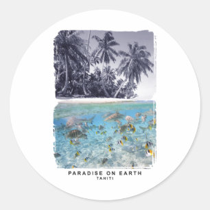 Sticker Rond Les Superbes Plages De Tahiti Et La Mer