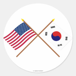 Sticker Rond Les USA et drapeaux croisés de la Corée du Sud