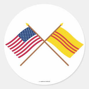 Sticker Rond Les USA et drapeaux croisés du Vietnam du Sud