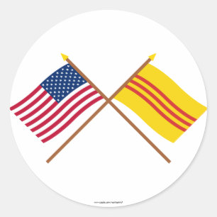 Sticker Rond Les USA et drapeaux croisés du Vietnam du Sud