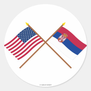 Sticker Rond Les USA et drapeaux croisés par Serbie
