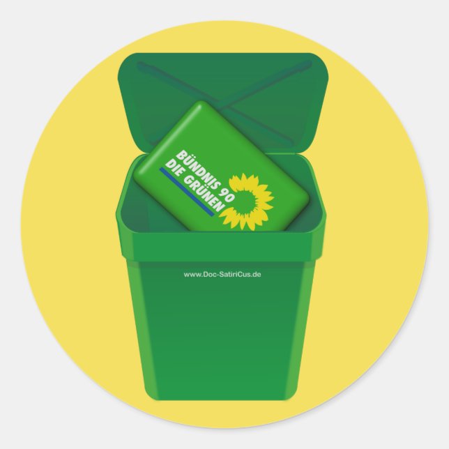 Sticker Rond Les verts dans la poubelle ! Satire ! - (Devant)