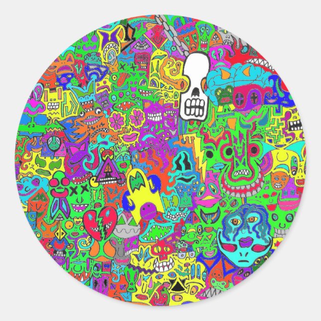 Sticker Rond Les visages fous (Devant)