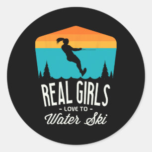 Sticker Rond Les vraies filles aiment faire du ski nautique Ski