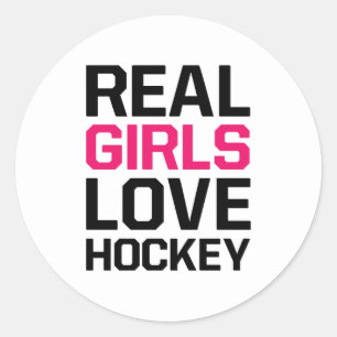 Sticker Rond Les vraies filles aiment le hockey