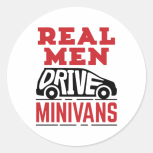Sticker Rond Les vrais hommes conduisent des mini-fourgons