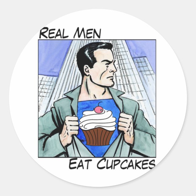 Sticker Rond Les vrais hommes mangent des cupcakes feuille d'au (Devant)