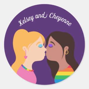 Sticker Rond Lesbian Couple Kiss mignon Gay pride personnalisé