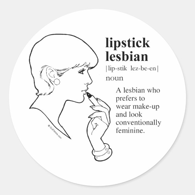 STICKER ROND LESBIENNE AU ROUGE À LÈVRES (Devant)