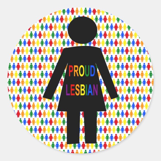 Sticker Rond Lesbienne LGBTQ Silhouette et Rainbow Ladies (Devant)