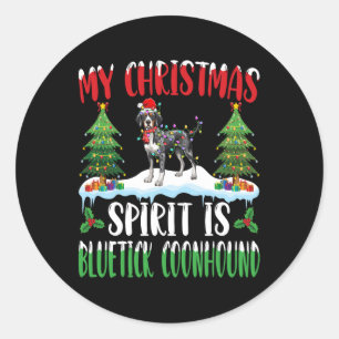 Sticker Rond L'Esprit De Noël Est Bluetick Coonhound Portant Sa