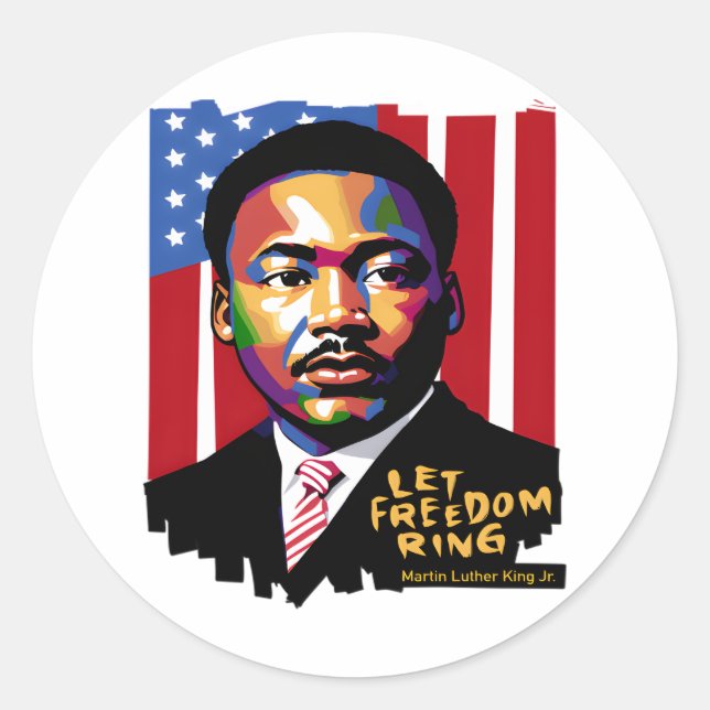 Sticker Rond Let Freedom Ring, Citation de MLK, Histoire des No (Devant)