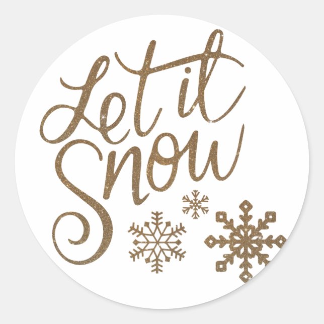 Sticker Rond "Let it Snow" Parties scintillant d'or de Noël (Devant)