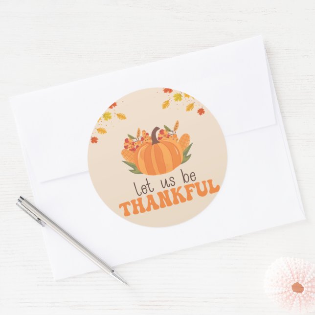 Sticker Rond Let Us Be Thankful Pumpkin Fall (Enveloppe)