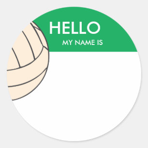 Sticker Rond L'étiquette nommée de volleyball bonjour mon nom