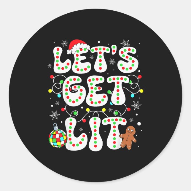 Sticker Rond Let's Get Lit Funny Christmas Lights Xmas Pajamas  (Devant)