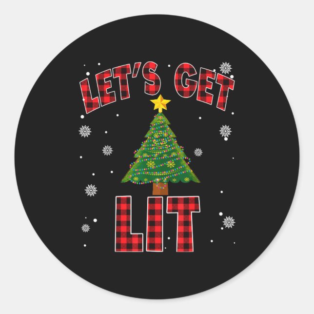 Sticker Rond Let's Get Lit Red Buffalo Plaid Christmas Pajama D (Devant)