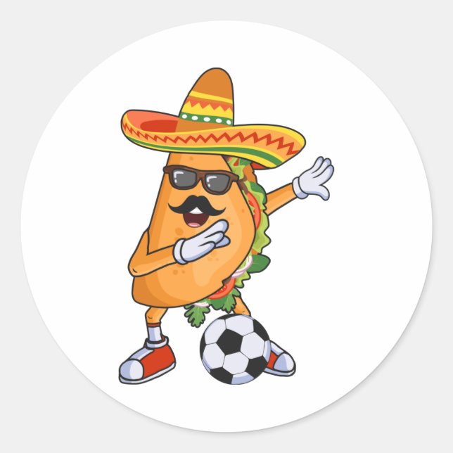 Sticker Rond Let's Taco Bout Soccer Dabbing Taco Cinco de Mayo  (Devant)