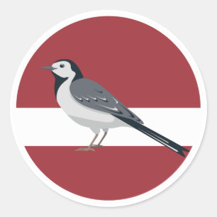 Sticker Rond Lettonie Chariot blanc Oiseau Letton Animal nation