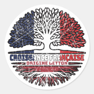 Sticker Rond Lettonie Drapeau français letton des racines d'arb