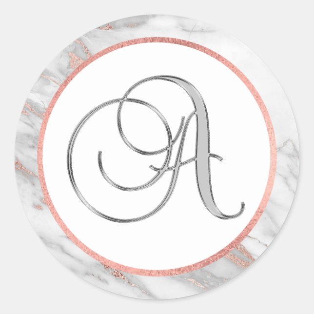 STICKER ROND LETTRE "A" EN MARBRE ROSE ROSE D'OR FOIL (Devant)