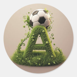 Sticker Rond Lettre A en topiaire d'herbe verte avec ballon de 