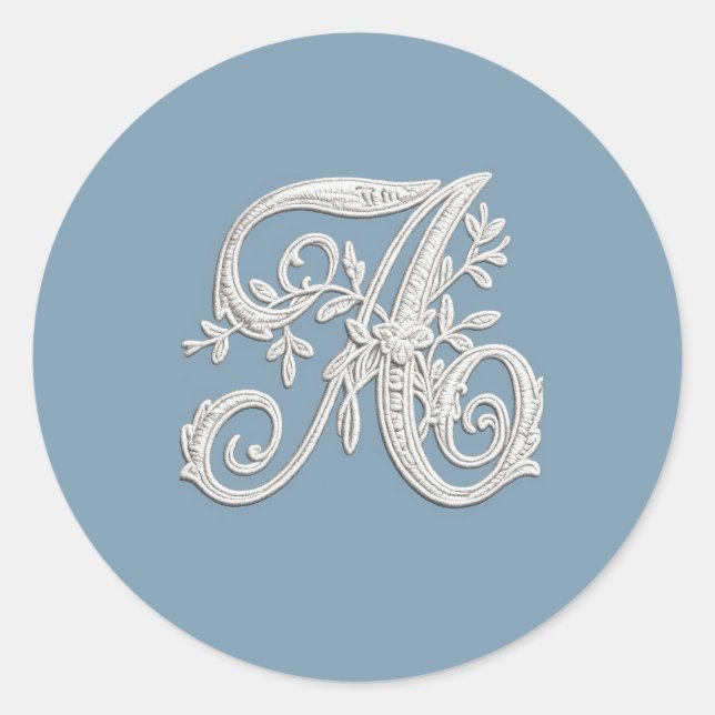 Sticker Rond Lettre A Monogramme Aspect Brodé Blanc Toute Coule (Devant)