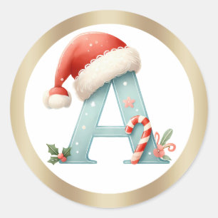 Sticker Rond Lettre A monogramme, chapeau de Père Noël Noël  Au