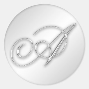 Sticker Rond Lettre A script initial faux argent monogramme fav