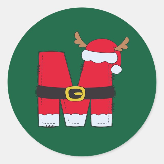 Sticker Rond Lettre alphabet monogramme M Santa Hat Noël (Devant)
