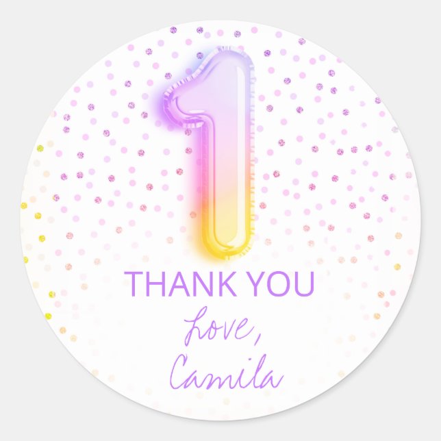 Sticker Rond Lettre arc-en-ciel numéro un 1er anniversaire (Devant)