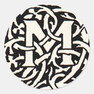 Sticker Rond Lettre Art Nouveau M Monogramme Vintage