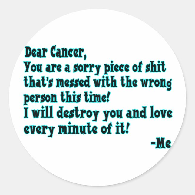 Sticker Rond Lettre au cancer (Devant)