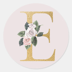 Sticker Rond Lettre autocollante rose d'or printemps E