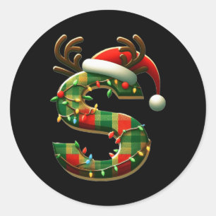 Sticker Rond Lettre Awesome S Santa Hat Monogramme Nom initial 