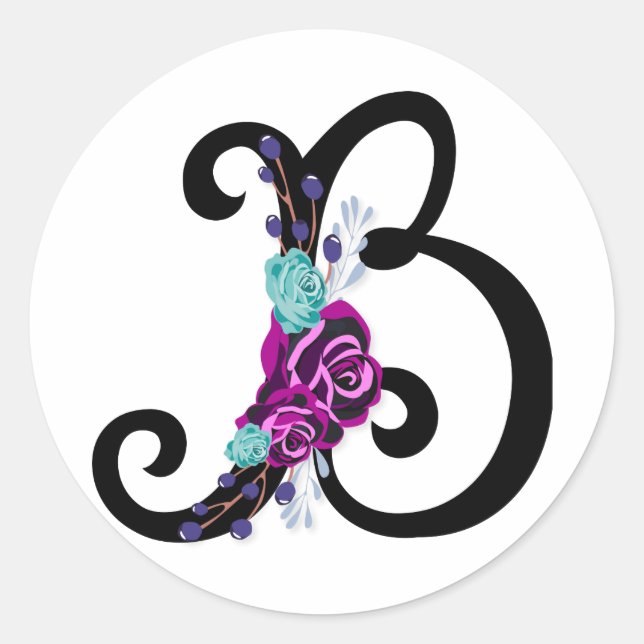 Sticker Rond Lettre B au design floral vintage et attrayant (Devant)