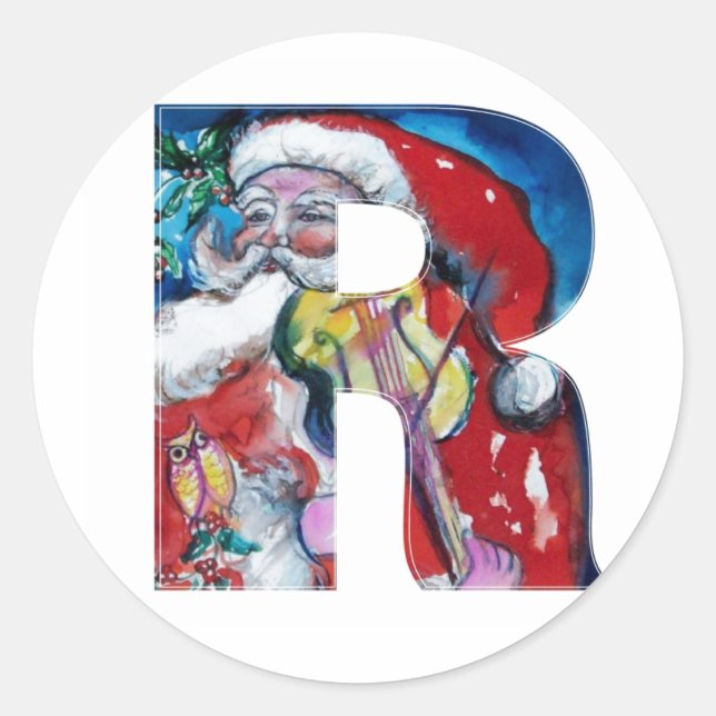 STICKER ROND LETTRE B DE NOËL / PÈRE NOËL AVEC MONOGRAM DE VIOL (Devant)