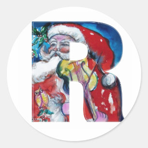 STICKER ROND LETTRE B DE NOËL / PÈRE NOËL AVEC MONOGRAM DE VIOL