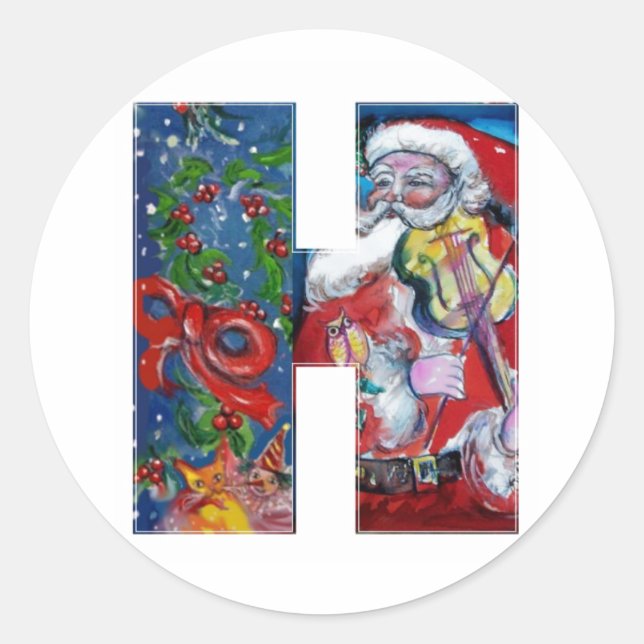 STICKER ROND LETTRE B DE NOËL / PÈRE NOËL AVEC MONOGRAM DE VIOL (Devant)