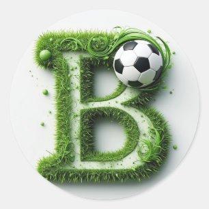 Sticker Rond Lettre B en topiaire d'herbe verte avec ballon de