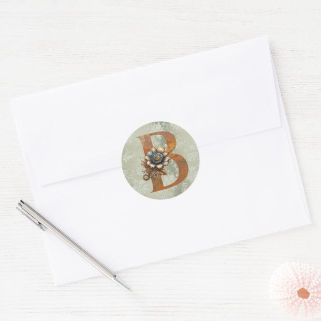 Sticker Rond Lettre B Florale Steampunk Vintage (Enveloppe)