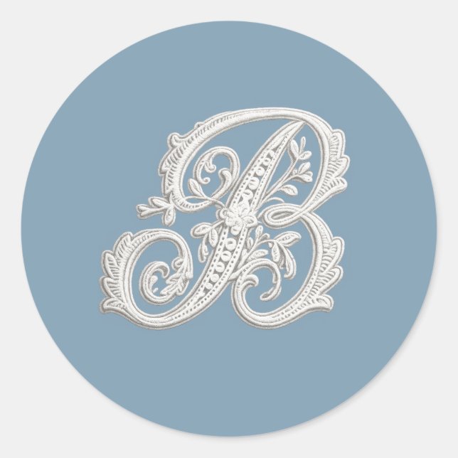 Sticker Rond Lettre B Monogramme Aspect Brodé Blanc Toute Coule (Devant)